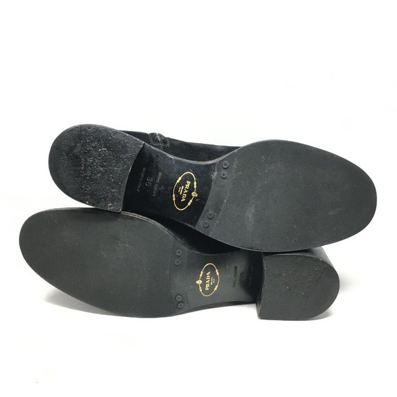 Women's Prada Milano Riding Boots Shoes Size 36 EU/6 US Black Distressed Suede - Picture 8 of 11